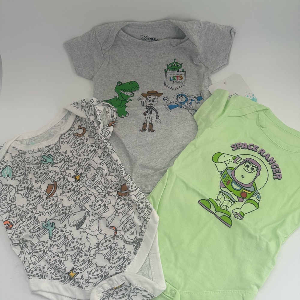 Disney Toy Story Bodysuit Trio - Gray, White, Green